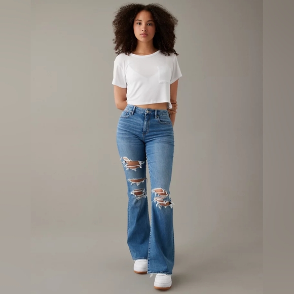 American Eagle Outfitters Denim - American Eagle Next Level Stretch Curvy Super High-Rise Flare Jeans Blue Size 4